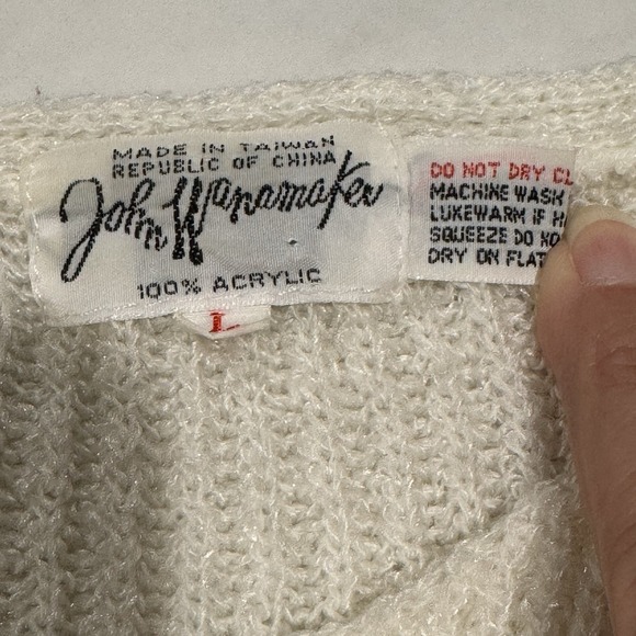 Vintage John Wanamaker Large Arcrylic Pearl Buttons Cream Cardigan Sweater - Picture 5 of 10